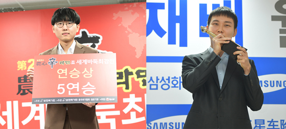 ▲한국바둑의 '원투펀치' 신진서 9단(왼쪽)과 박정환 9단이 2년 연속 상금랭킹 1, 2위에 올랐다